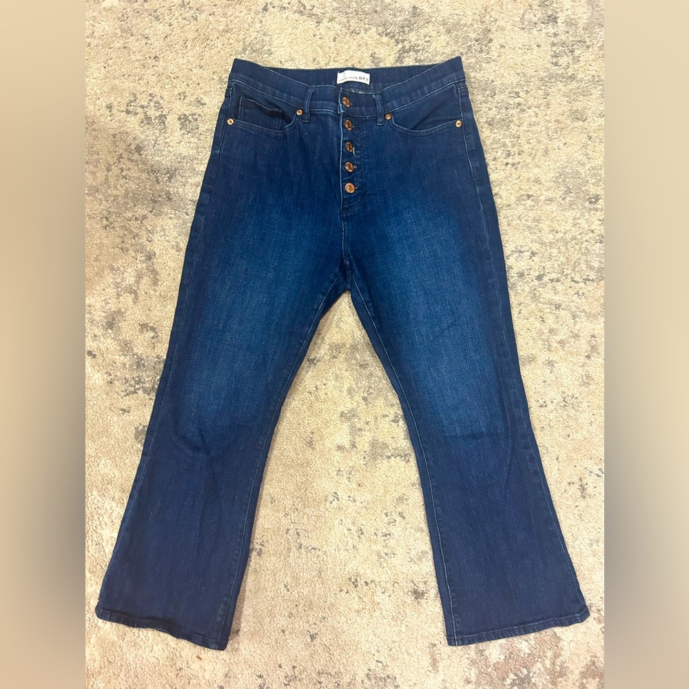 Ann Taylor Loft Kick Crop High Waist Button Fly Dark Jeans Petite Size 6/28 EUC